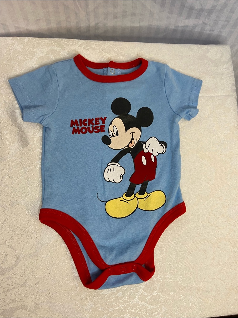Disney Light Blue One-Piece with Mickey Mouse and Red Trim